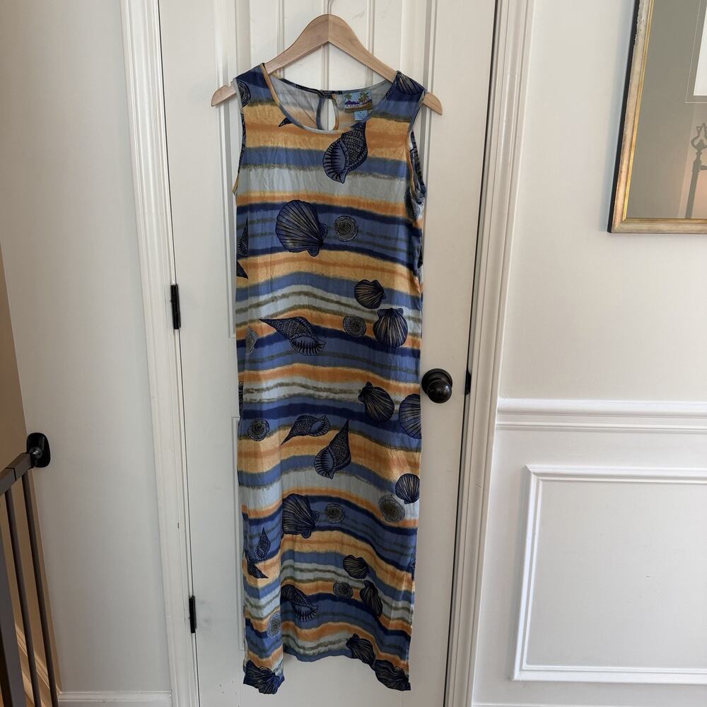 Vintage Kylani Bay 100% Silk Seashell Maxi Dress Women’s Size 6